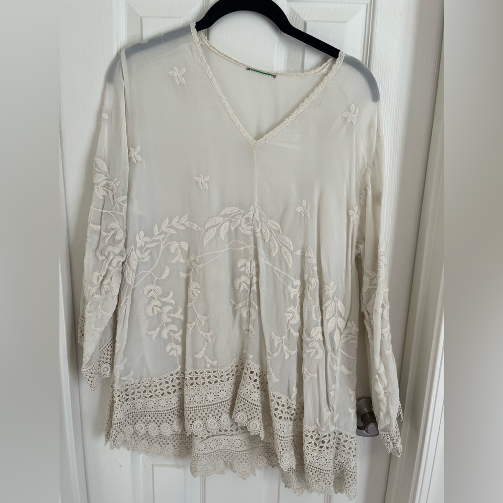 Johnny Was Embroidered Ivory Teyanna Tunic Blouse - XS/S